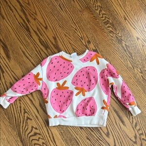 Zara Kids Strawberry Print Sweatshirt - Pink & White